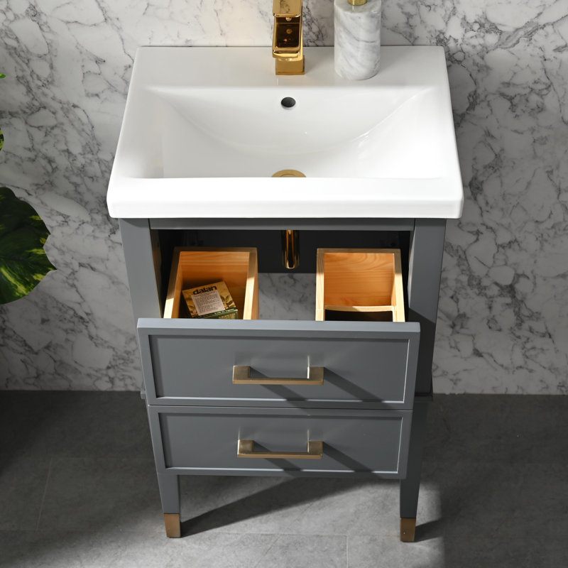 Everly Quinn Deon 20'' Single Bathroom Vanity with Ceramic Top